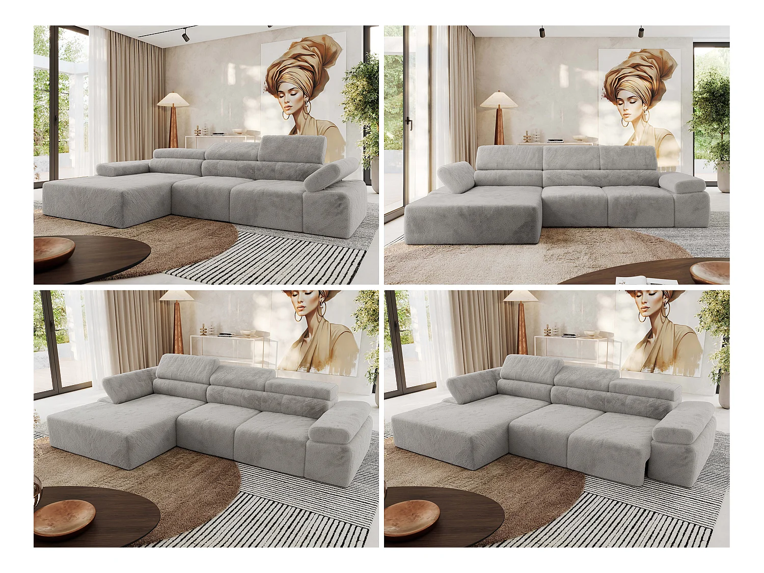 Ecksofa RILASSO - L-förmige Ecke mit Relax-funktion, elektrisch verstellbarer Sitz, Armlehnen - Hellgrau Plüsch - Ecke Links