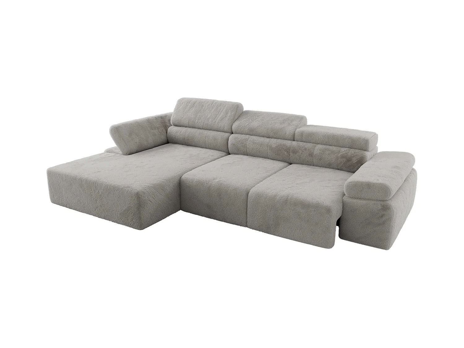 Ecksofa RILASSO - L-förmige Ecke mit Relax-funktion, elektrisch verstellbarer Sitz, Armlehnen - Hellgrau Plüsch - Ecke Links