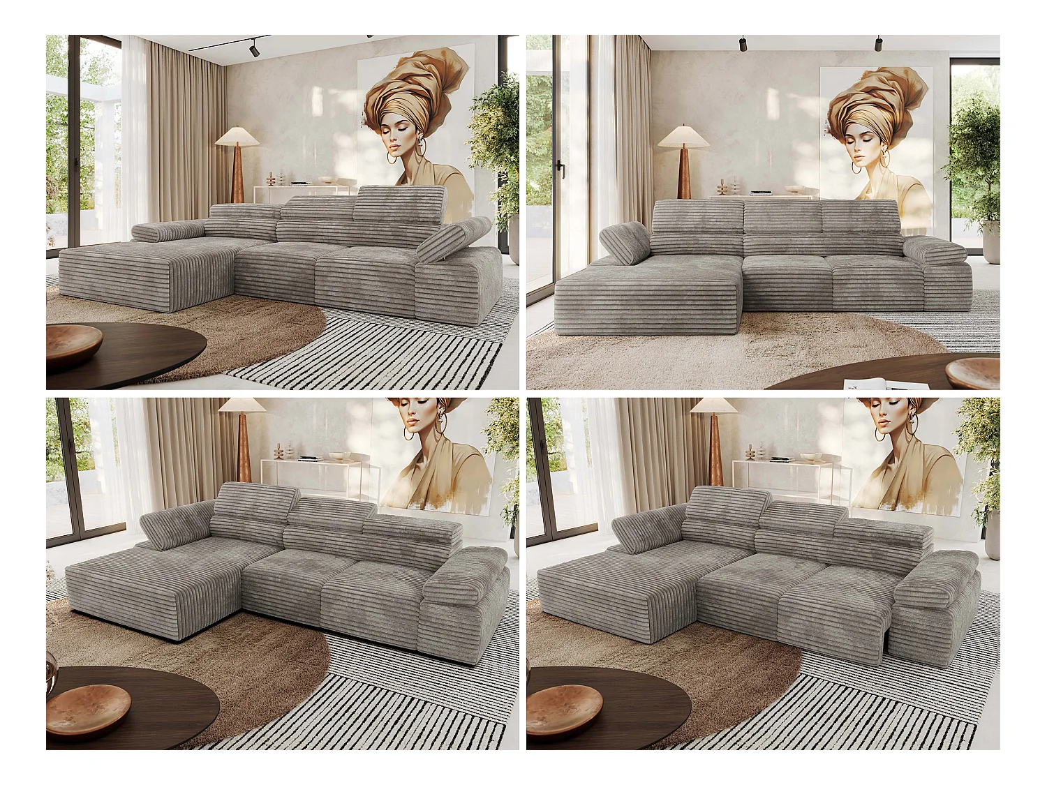 Ecksofa RILASSO - L-förmige Ecke mit Relax-funktion, elektrisch verstellbarer Sitz, Armlehnen - Hellbraun Cord - Ecke Links