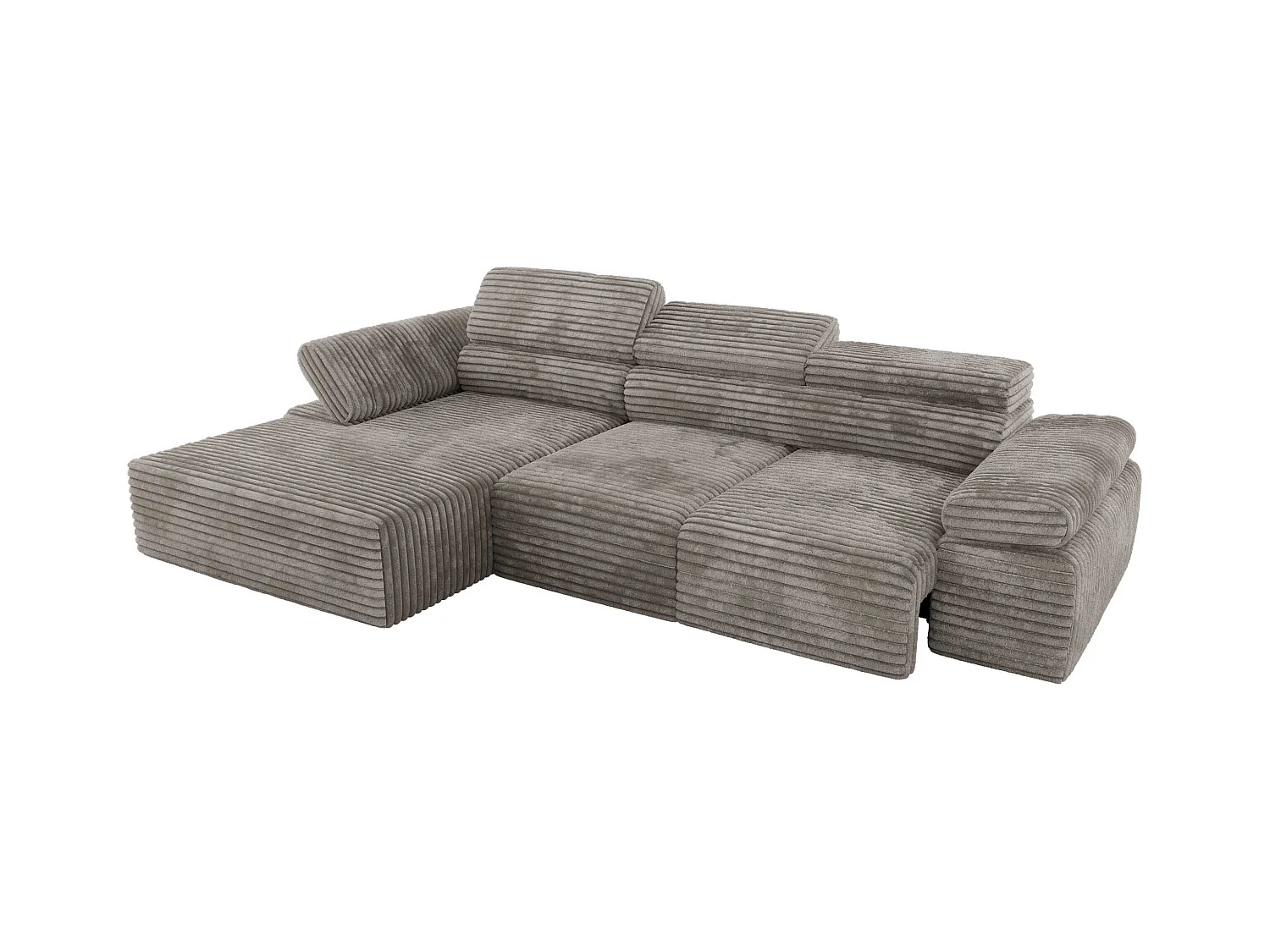 Ecksofa RILASSO - L-förmige Ecke mit Relax-funktion, elektrisch verstellbarer Sitz, Armlehnen - Hellbraun Cord - Ecke Links