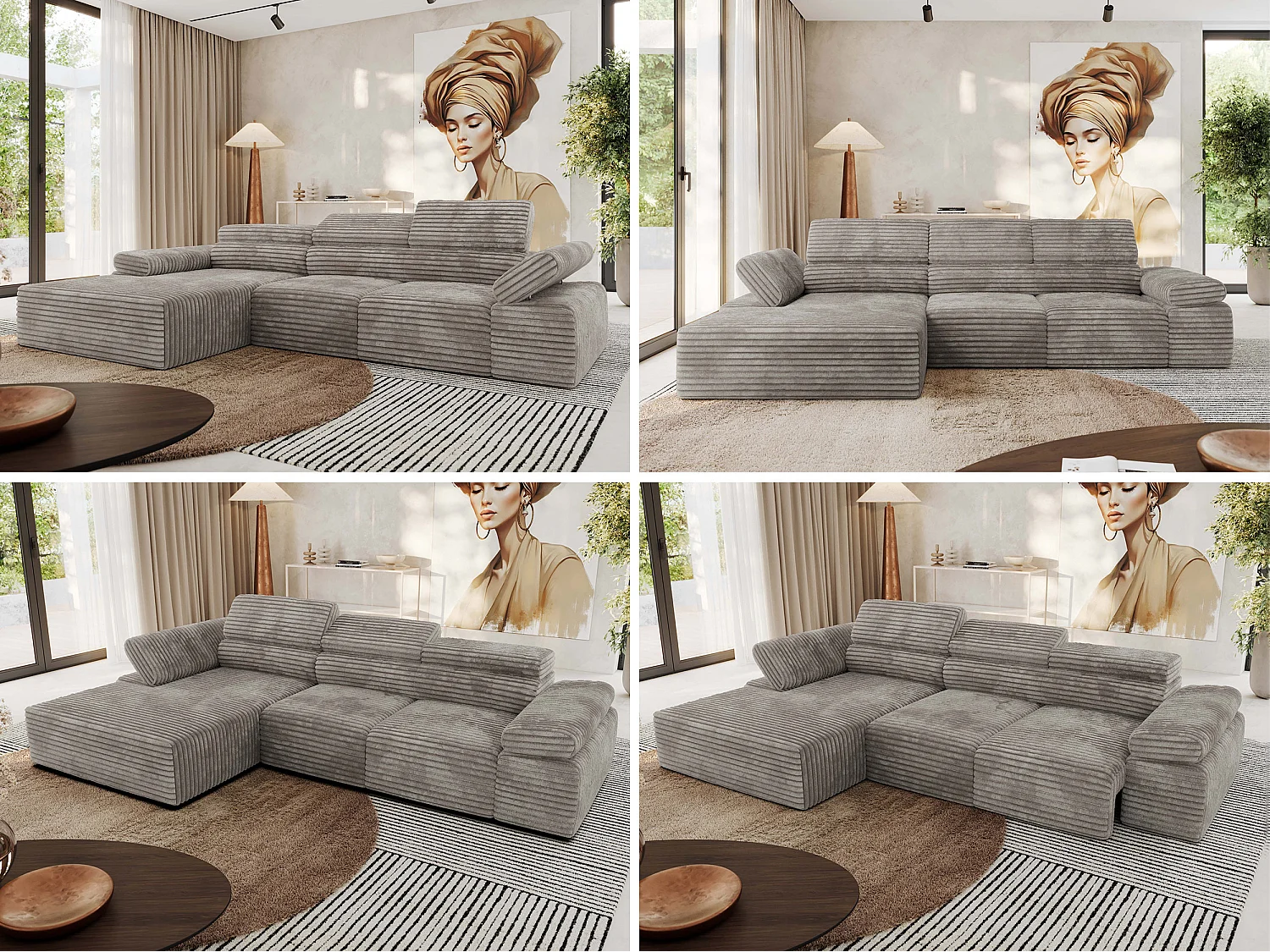 Ecksofa RILASSO - L-förmige Ecke mit Relax-funktion, elektrisch verstellbarer Sitz, Armlehnen - Hellbraun Cord - Ecke Links