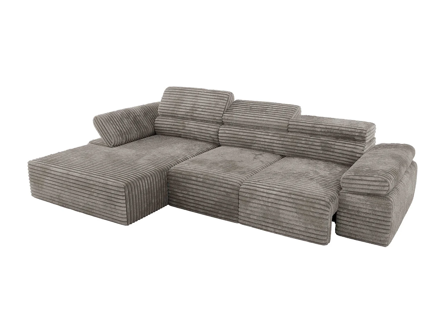 Ecksofa RILASSO - L-förmige Ecke mit Relax-funktion, elektrisch verstellbarer Sitz, Armlehnen - Hellbraun Cord - Ecke Links