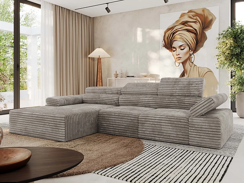 Ecksofa RILASSO - L-förmige Ecke mit Relax-funktion, elektrisch verstellbarer Sitz, Armlehnen - Hellbraun Cord - Ecke Links