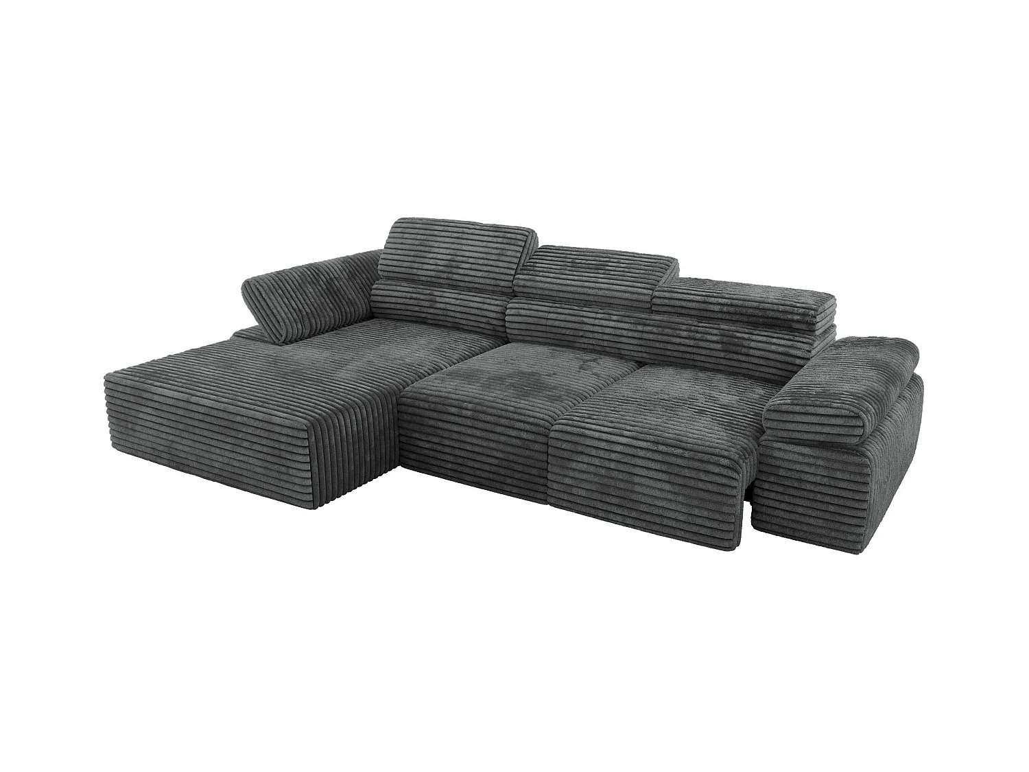 Ecksofa RILASSO - L-förmige Ecke mit Relax-funktion, elektrisch verstellbarer Sitz, Armlehnen - Dunkelgrau Cord - Ecke Links