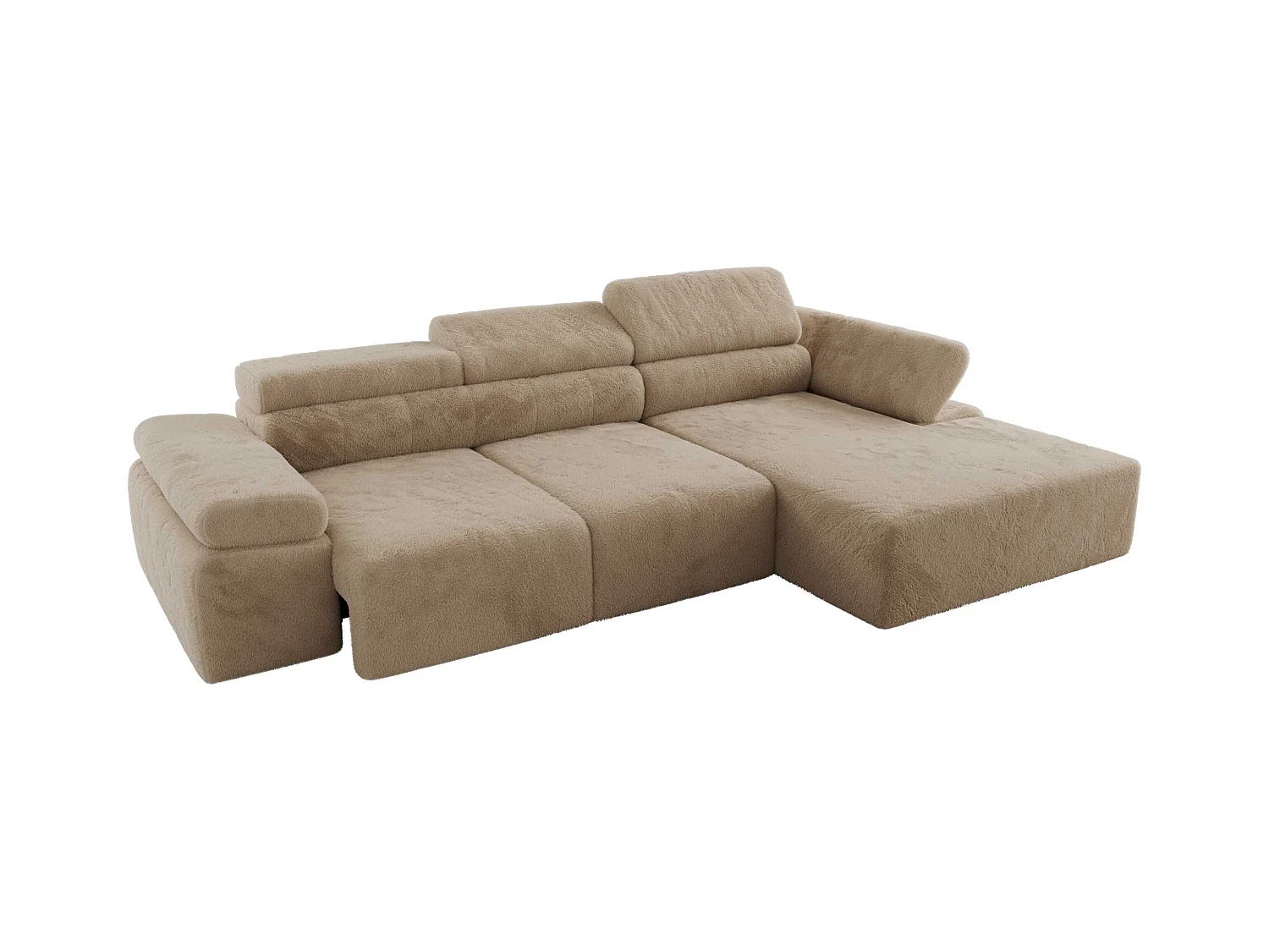 Ecksofa RILASSO - L-förmige Ecke mit Relax-funktion, elektrisch verstellbarer Sitz, Armlehnen - Beige Plüsch - Ecke Rechts