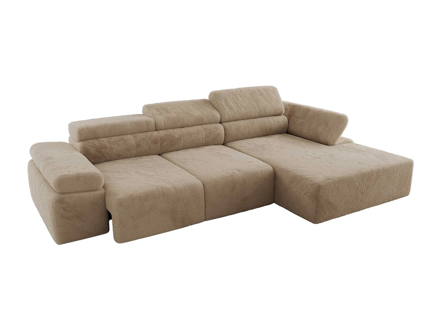 Ecksofa RILASSO - L-förmige Ecke mit Relax-funktion, elektrisch verstellbarer Sitz, Armlehnen - Beige Plüsch - Ecke Rechts