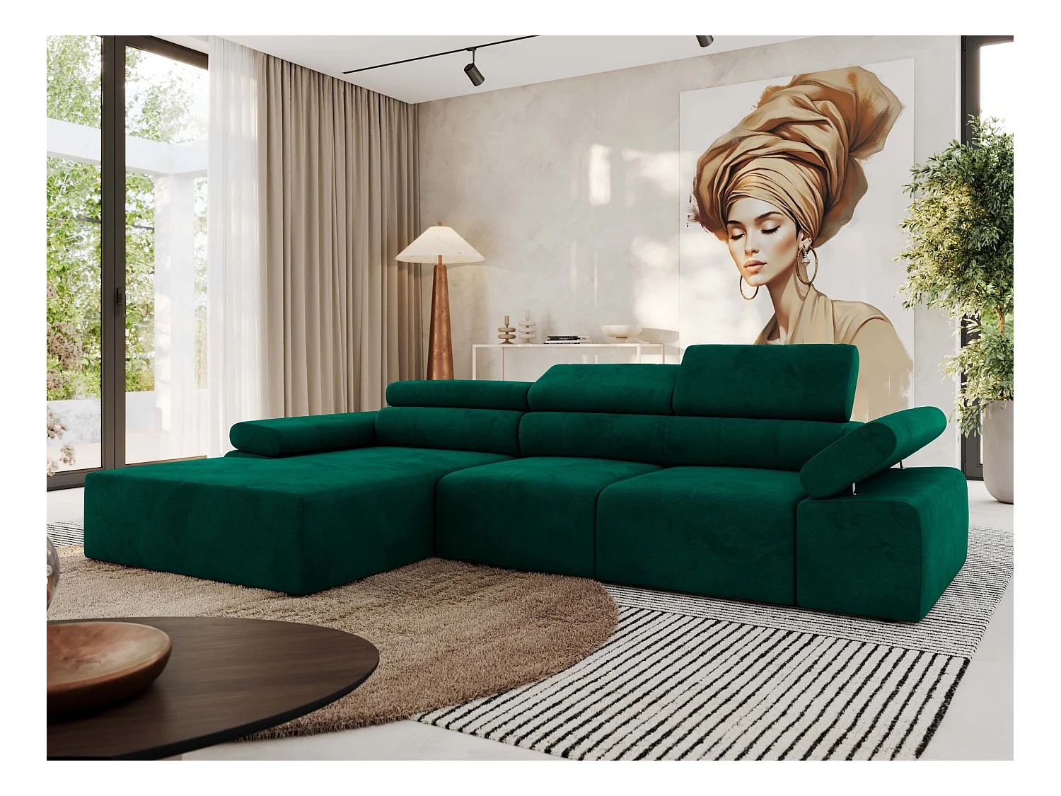 Ecksofa RILASSO - L-förmige Ecke mit Relax-funktion, elektrisch verstellbarer Sitz, Armlehnen - Dunkelgrün Velvet - Ecke Links