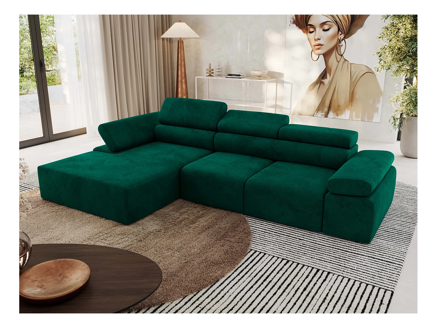 Ecksofa RILASSO - L-förmige Ecke mit Relax-funktion, elektrisch verstellbarer Sitz, Armlehnen - Dunkelgrün Velvet - Ecke Links
