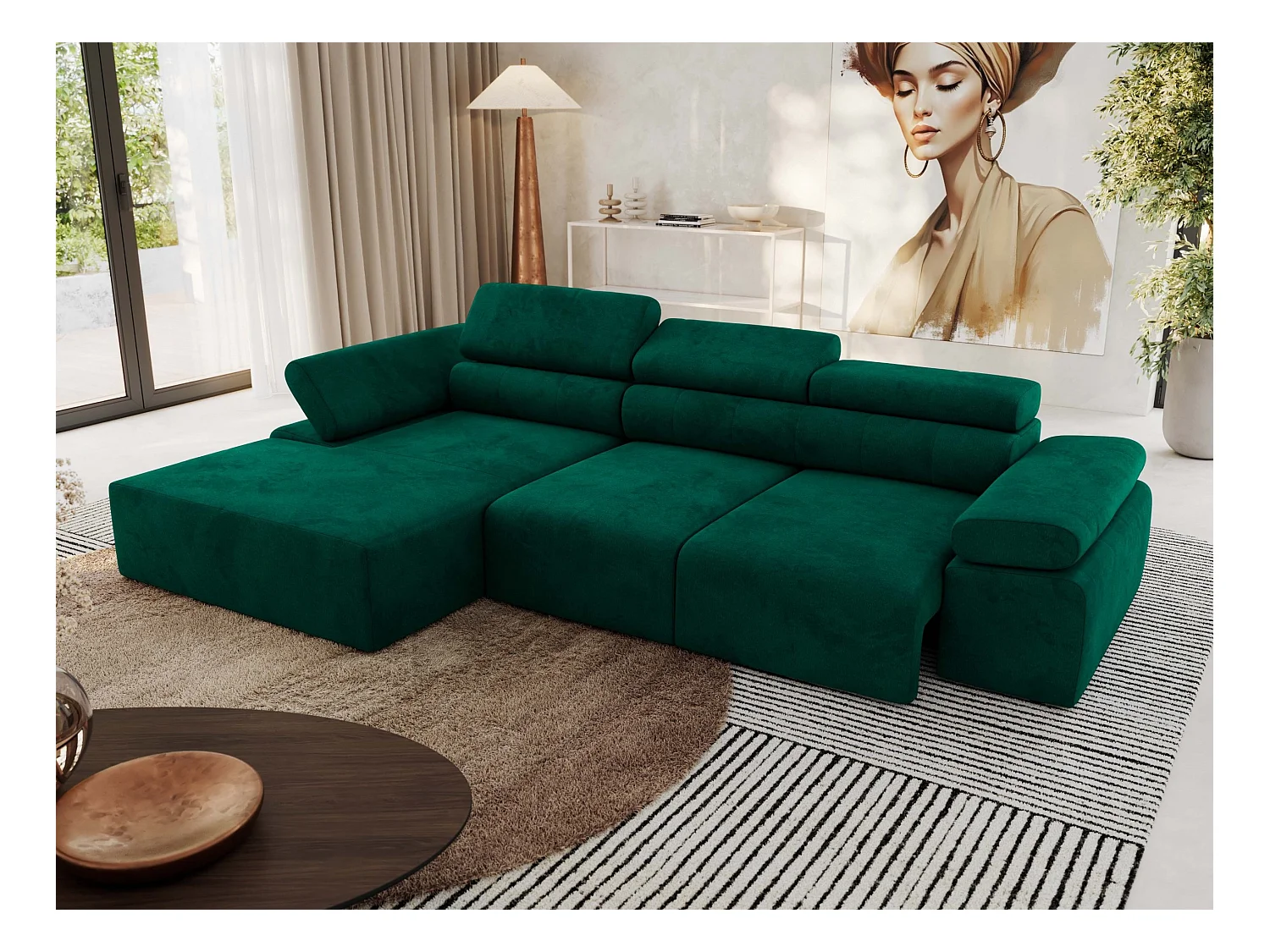 Ecksofa RILASSO - L-förmige Ecke mit Relax-funktion, elektrisch verstellbarer Sitz, Armlehnen - Dunkelgrün Velvet - Ecke Links