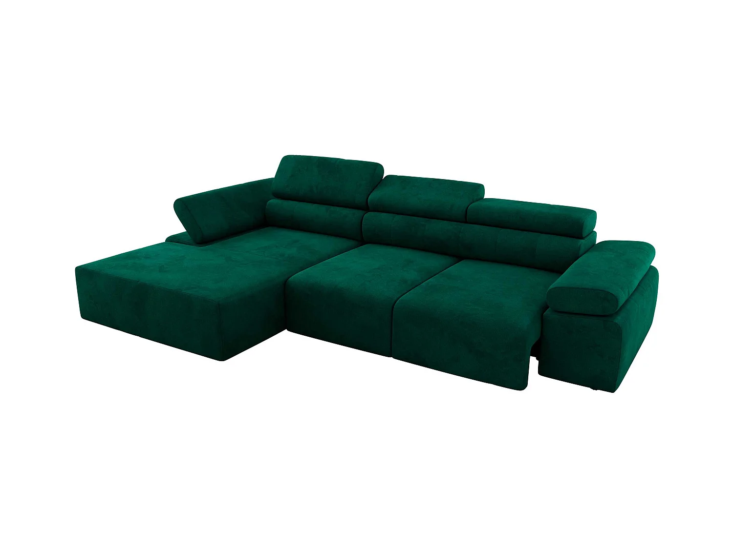 Ecksofa RILASSO - L-förmige Ecke mit Relax-funktion, elektrisch verstellbarer Sitz, Armlehnen - Dunkelgrün Velvet - Ecke Links