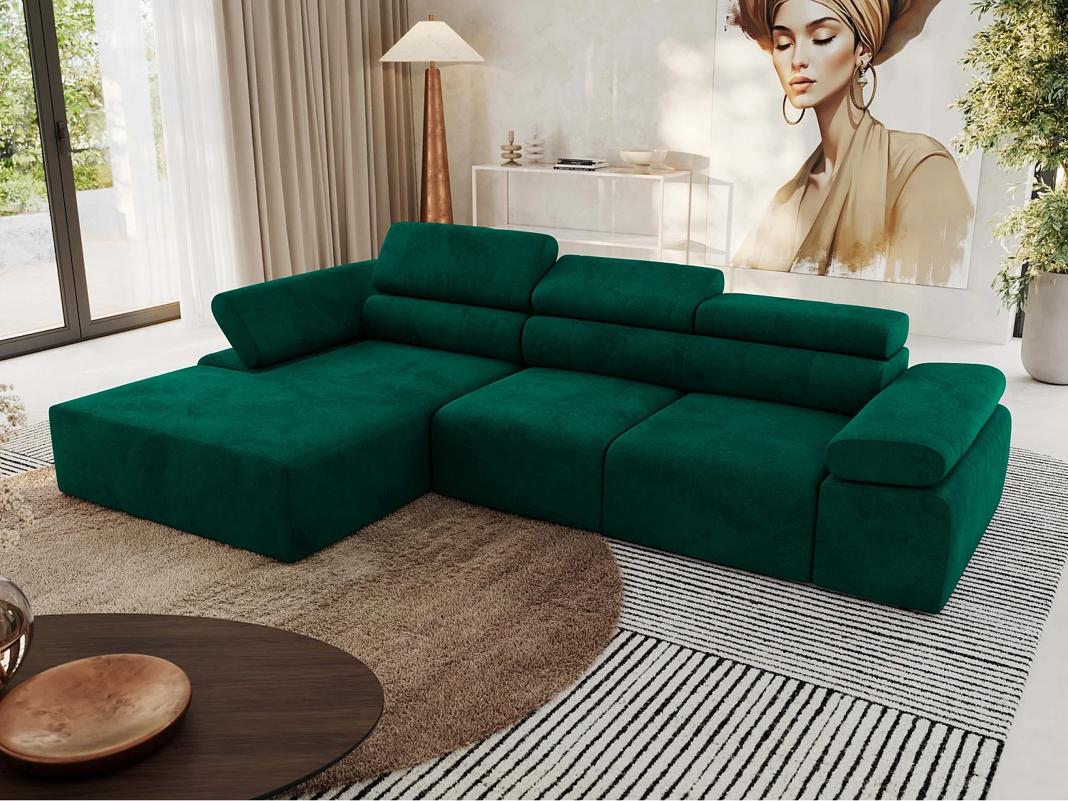 Ecksofa RILASSO - L-förmige Ecke mit Relax-funktion, elektrisch verstellbarer Sitz, Armlehnen - Dunkelgrün Velvet - Ecke Links