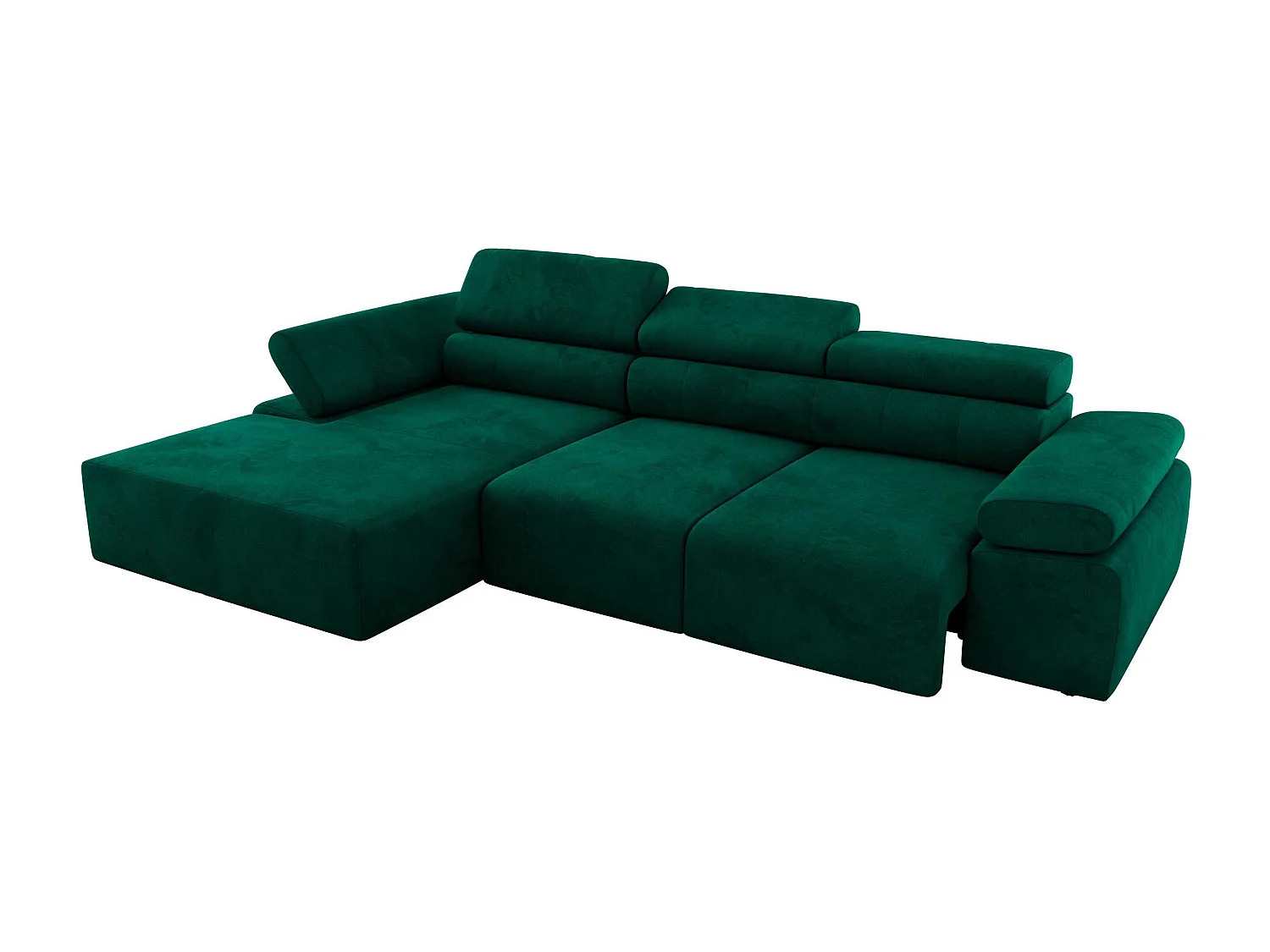 Ecksofa RILASSO - L-förmige Ecke mit Relax-funktion, elektrisch verstellbarer Sitz, Armlehnen - Dunkelgrün Velvet - Ecke Links