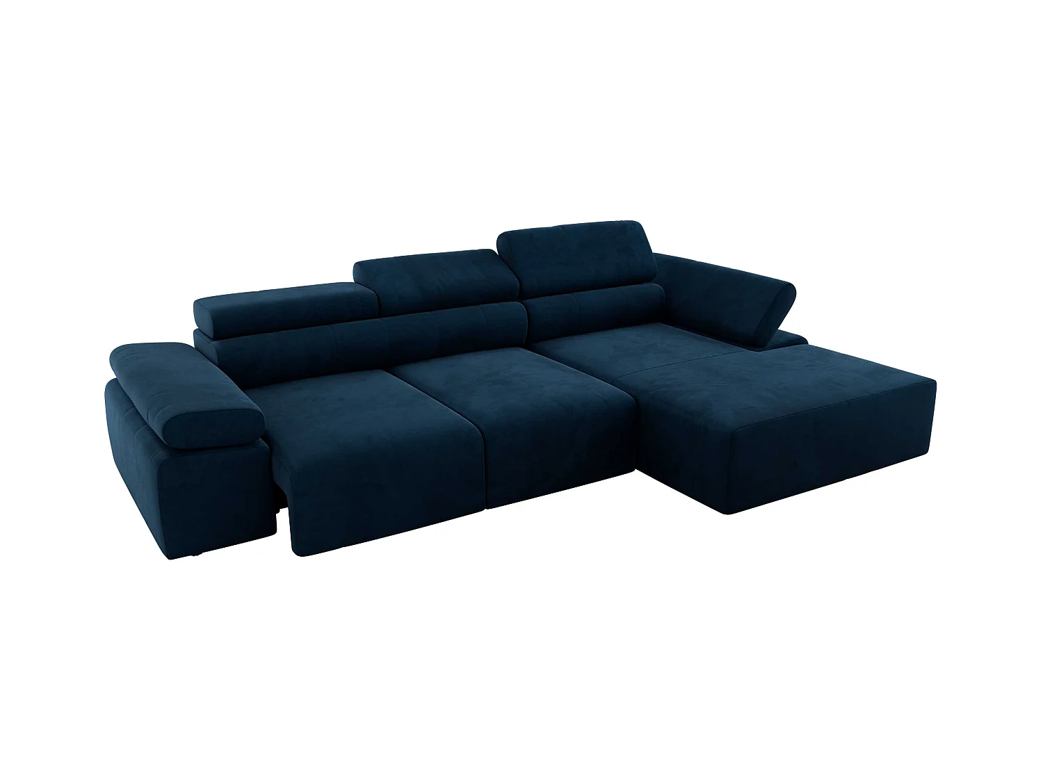 Ecksofa RILASSO - L-förmige Ecke mit Relax-funktion, elektrisch verstellbarer Sitz, Armlehnen - Dunkelblau Velvet - Ecke Rechts