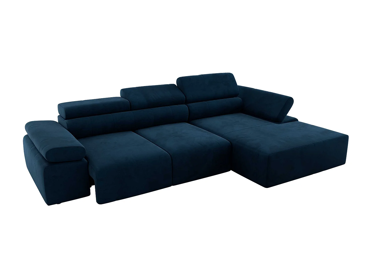 Ecksofa RILASSO - L-förmige Ecke mit Relax-funktion, elektrisch verstellbarer Sitz, Armlehnen - Dunkelblau Velvet - Ecke Rechts