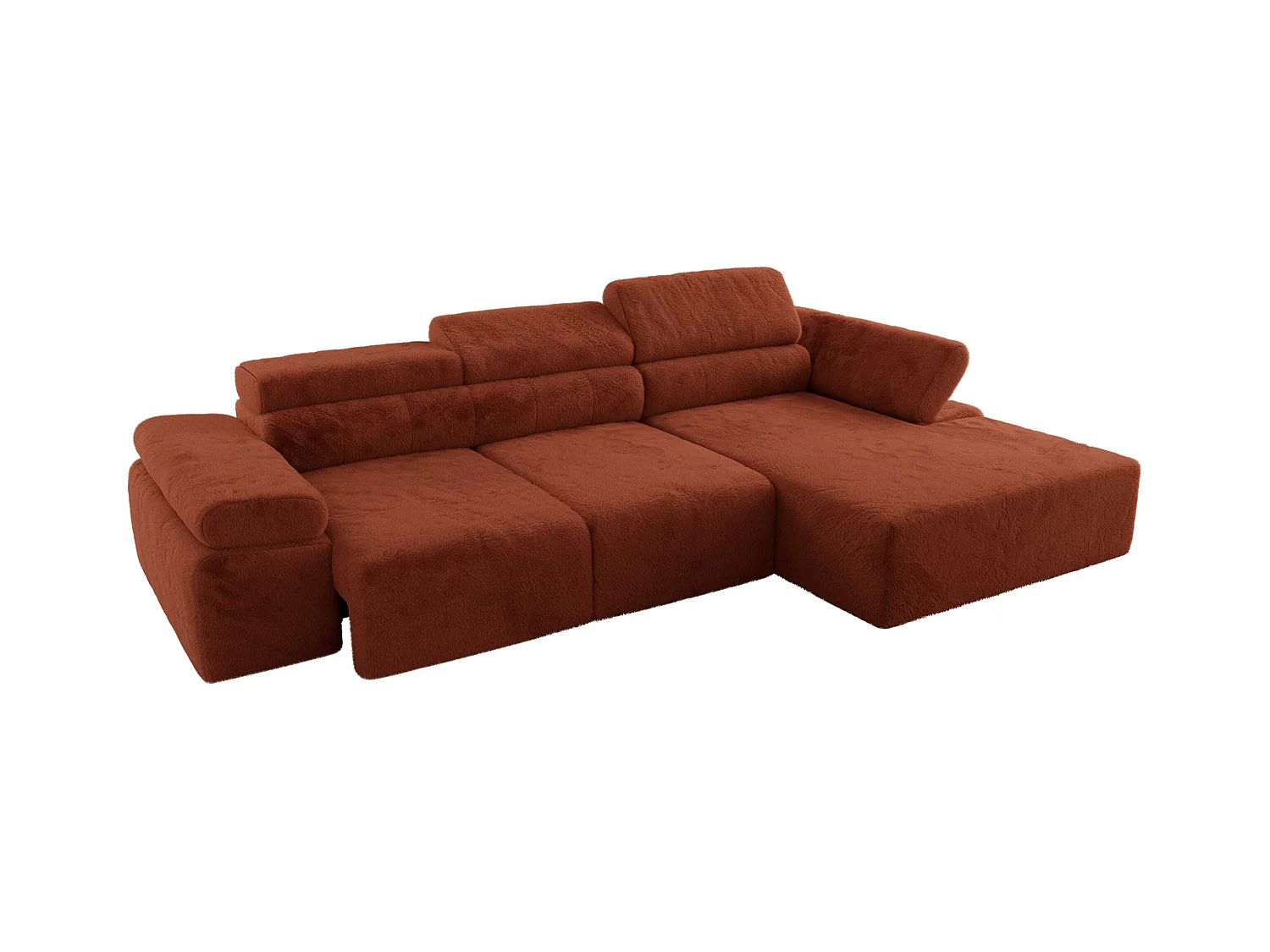 Ecksofa RILASSO - L-förmige Ecke mit Relax-funktion, elektrisch verstellbarer Sitz, Armlehnen - Orange Plüsch - Ecke Rechts