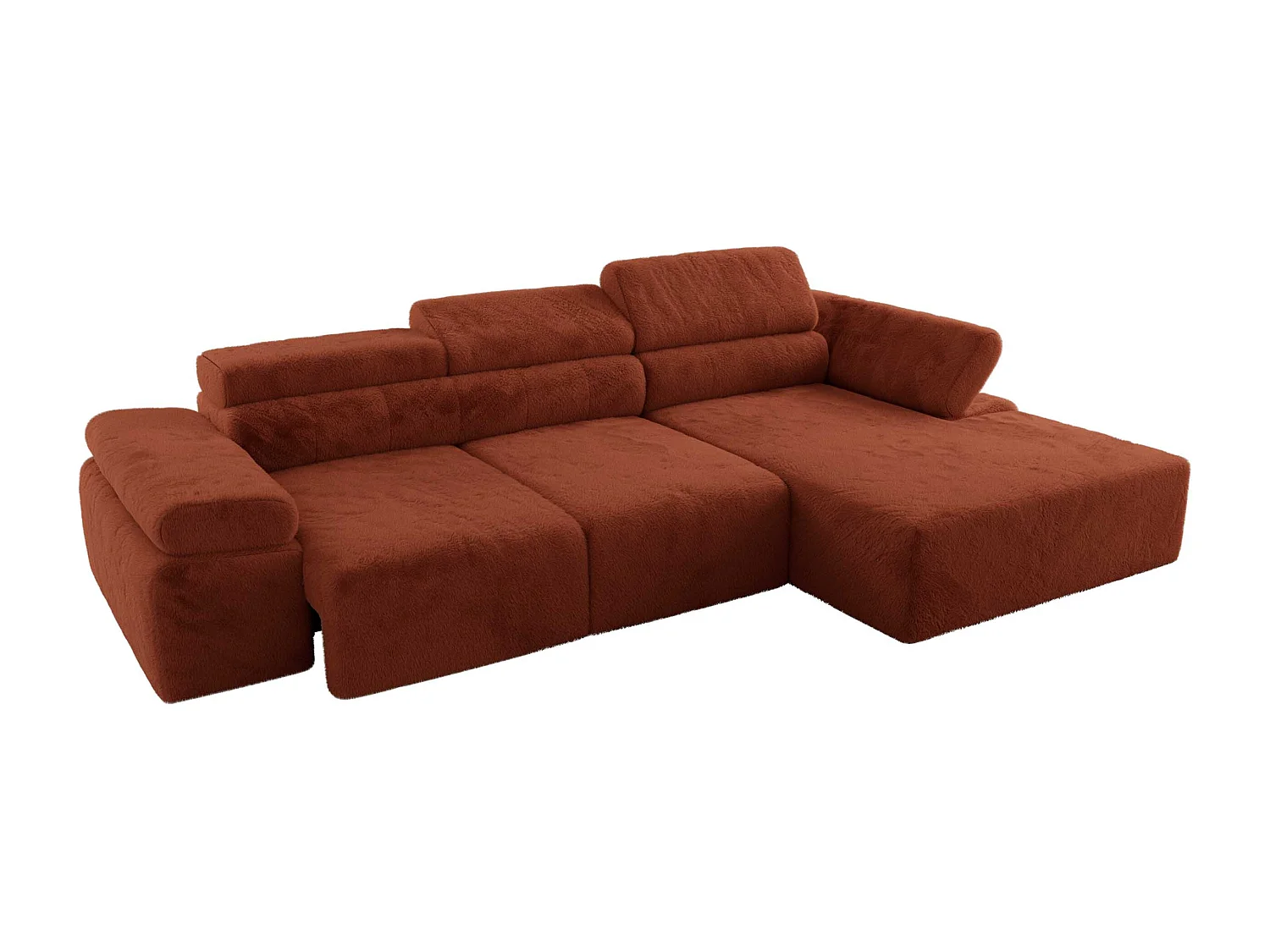 Ecksofa RILASSO - L-förmige Ecke mit Relax-funktion, elektrisch verstellbarer Sitz, Armlehnen - Orange Plüsch - Ecke Rechts