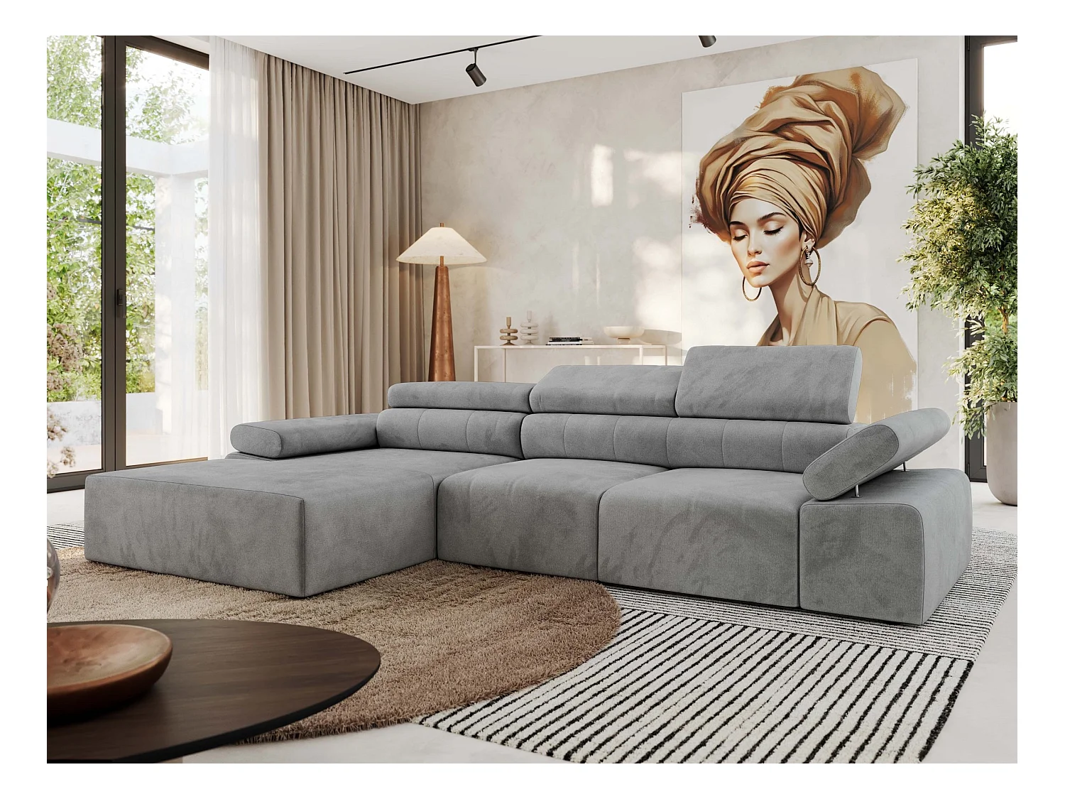 Ecksofa RILASSO - L-förmige Ecke mit Relax-funktion, elektrisch verstellbarer Sitz, Armlehnen - Hellgrau Velvet - Ecke Links