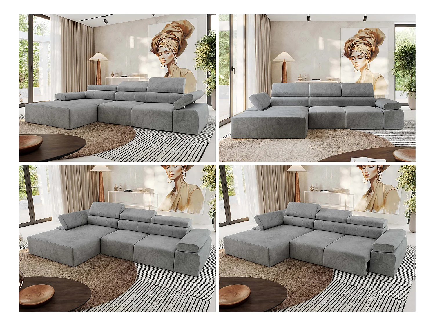 Ecksofa RILASSO - L-förmige Ecke mit Relax-funktion, elektrisch verstellbarer Sitz, Armlehnen - Hellgrau Velvet - Ecke Links