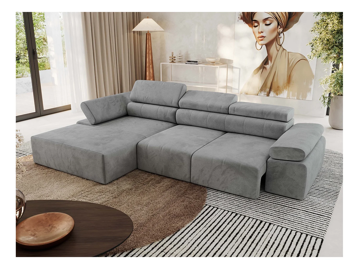 Ecksofa RILASSO - L-förmige Ecke mit Relax-funktion, elektrisch verstellbarer Sitz, Armlehnen - Hellgrau Velvet - Ecke Links