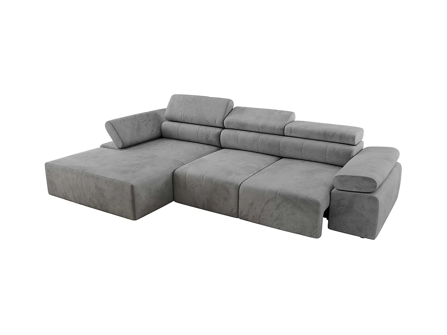 Ecksofa RILASSO - L-förmige Ecke mit Relax-funktion, elektrisch verstellbarer Sitz, Armlehnen - Hellgrau Velvet - Ecke Links