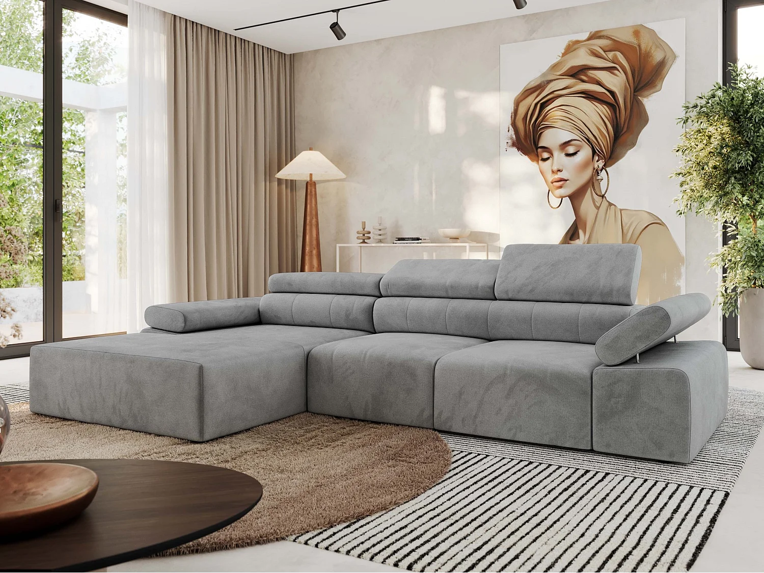 Ecksofa RILASSO - L-förmige Ecke mit Relax-funktion, elektrisch verstellbarer Sitz, Armlehnen - Hellgrau Velvet - Ecke Links