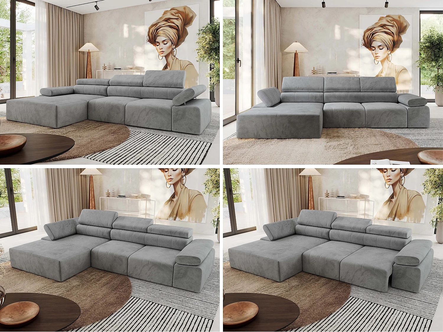 Ecksofa RILASSO - L-förmige Ecke mit Relax-funktion, elektrisch verstellbarer Sitz, Armlehnen - Hellgrau Velvet - Ecke Links