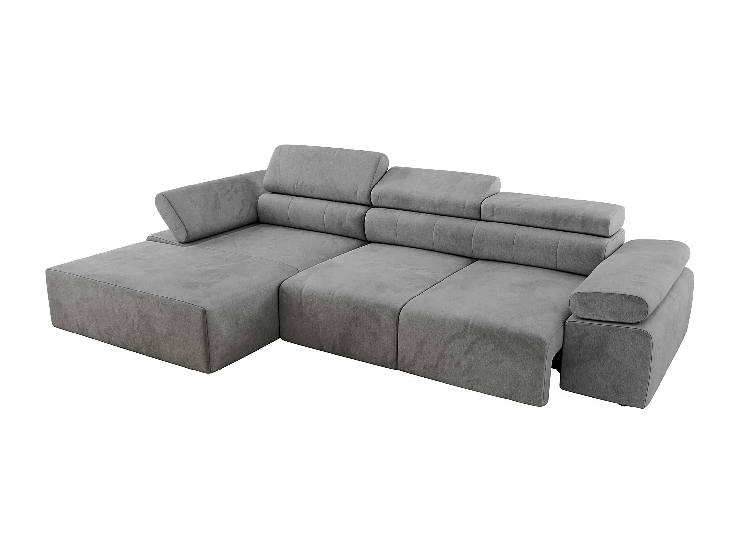 Ecksofa RILASSO - L-förmige Ecke mit Relax-funktion, elektrisch verstellbarer Sitz, Armlehnen - Hellgrau Velvet - Ecke Links