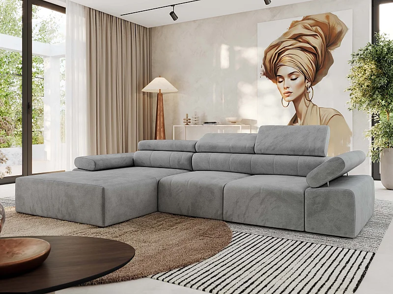 Ecksofa RILASSO - L-förmige Ecke mit Relax-funktion, elektrisch verstellbarer Sitz, Armlehnen - Hellgrau Velvet - Ecke Links