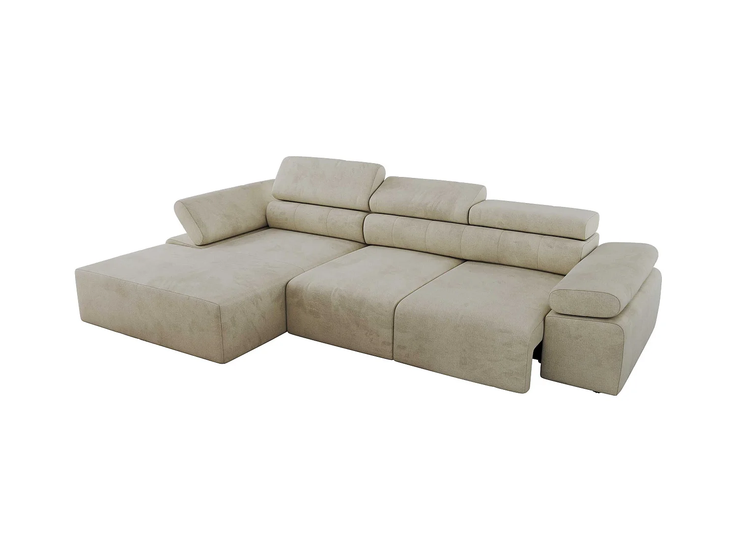 Ecksofa RILASSO - L-förmige Ecke mit Relax-funktion, elektrisch verstellbarer Sitz, Armlehnen - Beige Velvet - Ecke Links