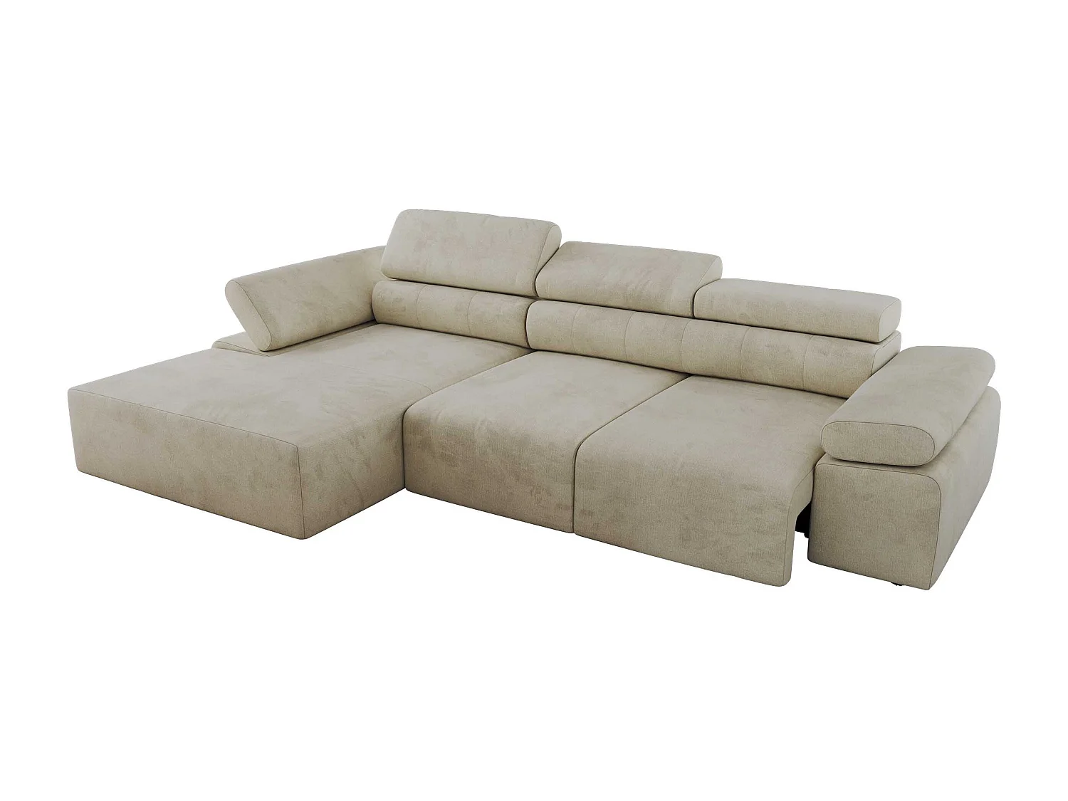 Ecksofa RILASSO - L-förmige Ecke mit Relax-funktion, elektrisch verstellbarer Sitz, Armlehnen - Beige Velvet - Ecke Links