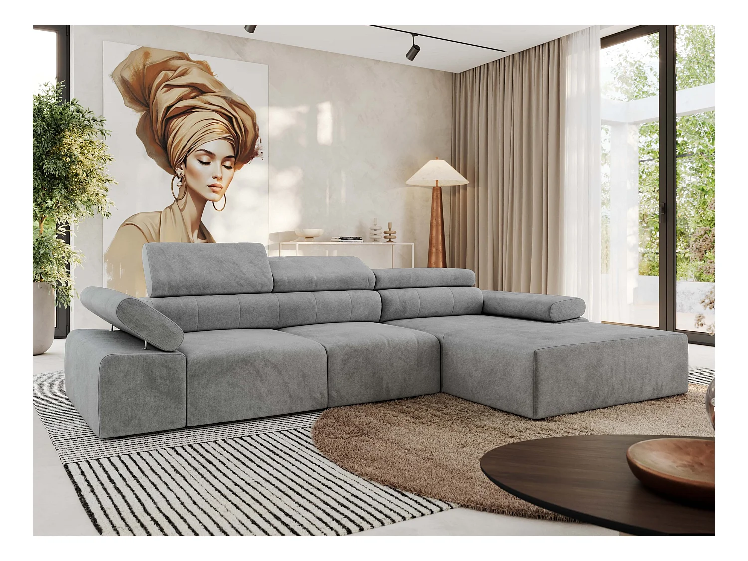 Ecksofa RILASSO - L-förmige Ecke mit Relax-funktion, elektrisch verstellbarer Sitz, Armlehnen - Hellgrau Velvet - Ecke Rechts