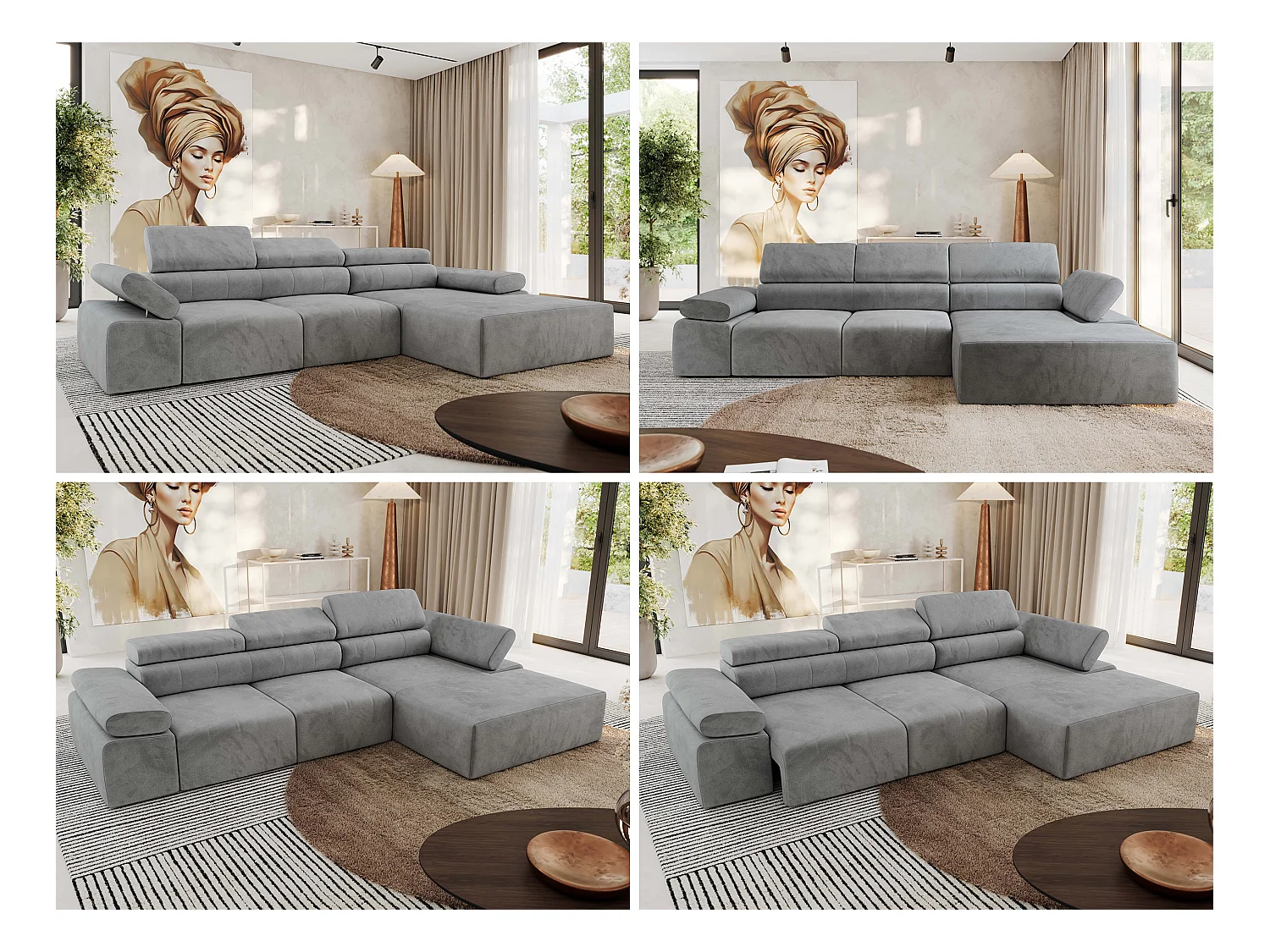 Ecksofa RILASSO - L-förmige Ecke mit Relax-funktion, elektrisch verstellbarer Sitz, Armlehnen - Hellgrau Velvet - Ecke Rechts