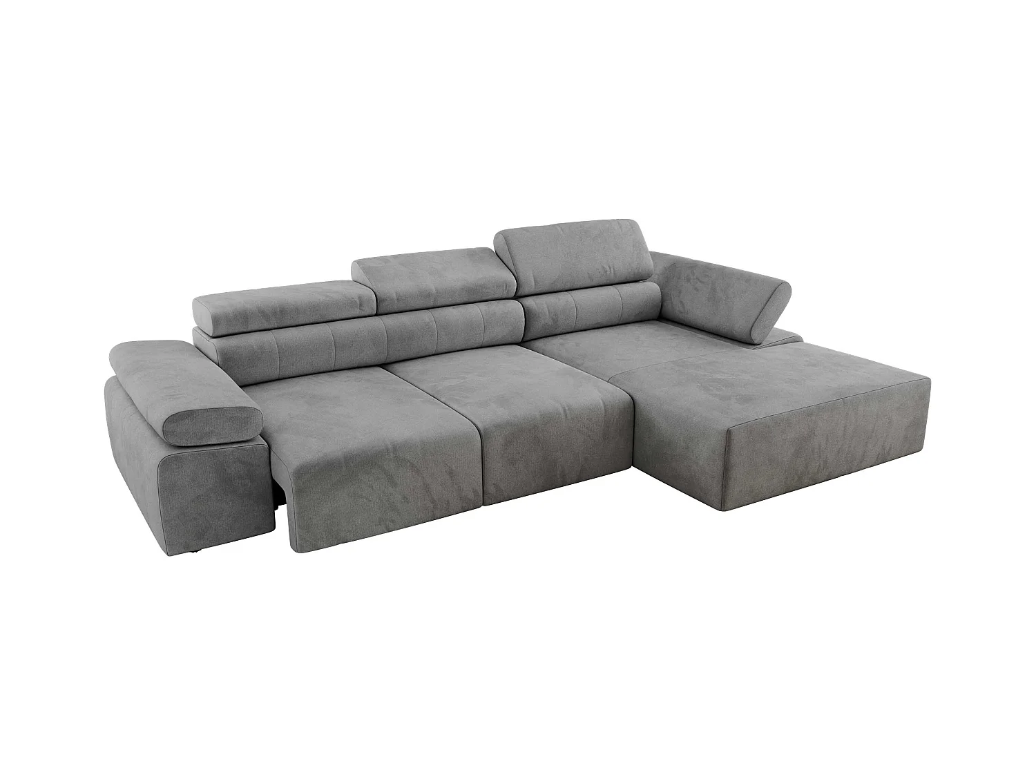 Ecksofa RILASSO - L-förmige Ecke mit Relax-funktion, elektrisch verstellbarer Sitz, Armlehnen - Hellgrau Velvet - Ecke Rechts