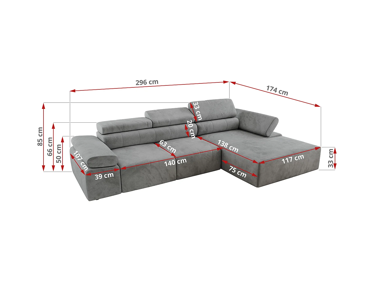 Ecksofa RILASSO - L-förmige Ecke mit Relax-funktion, elektrisch verstellbarer Sitz, Armlehnen - Hellgrau Velvet - Ecke Rechts