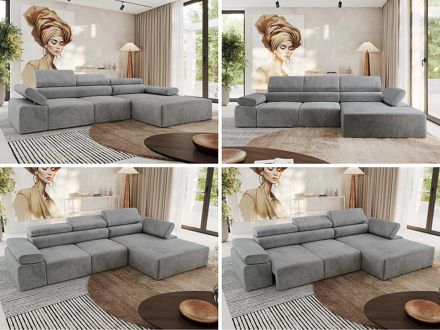 Ecksofa RILASSO - L-förmige Ecke mit Relax-funktion, elektrisch verstellbarer Sitz, Armlehnen - Hellgrau Velvet - Ecke Rechts