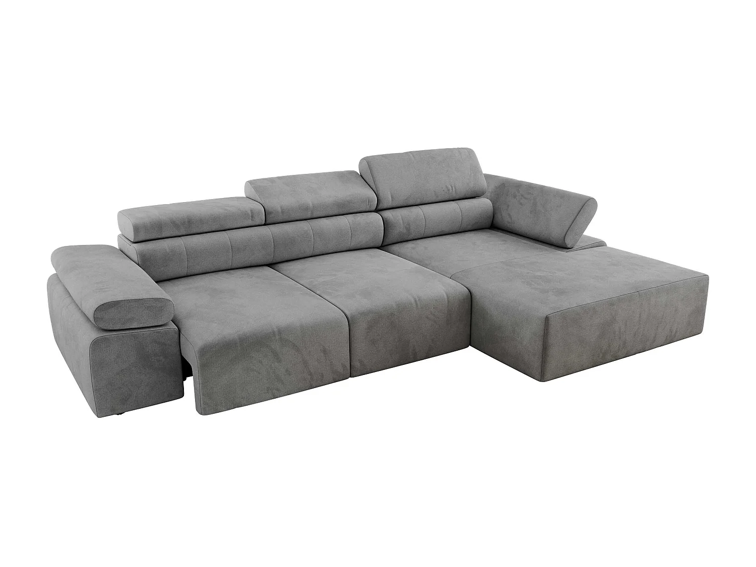 Ecksofa RILASSO - L-förmige Ecke mit Relax-funktion, elektrisch verstellbarer Sitz, Armlehnen - Hellgrau Velvet - Ecke Rechts