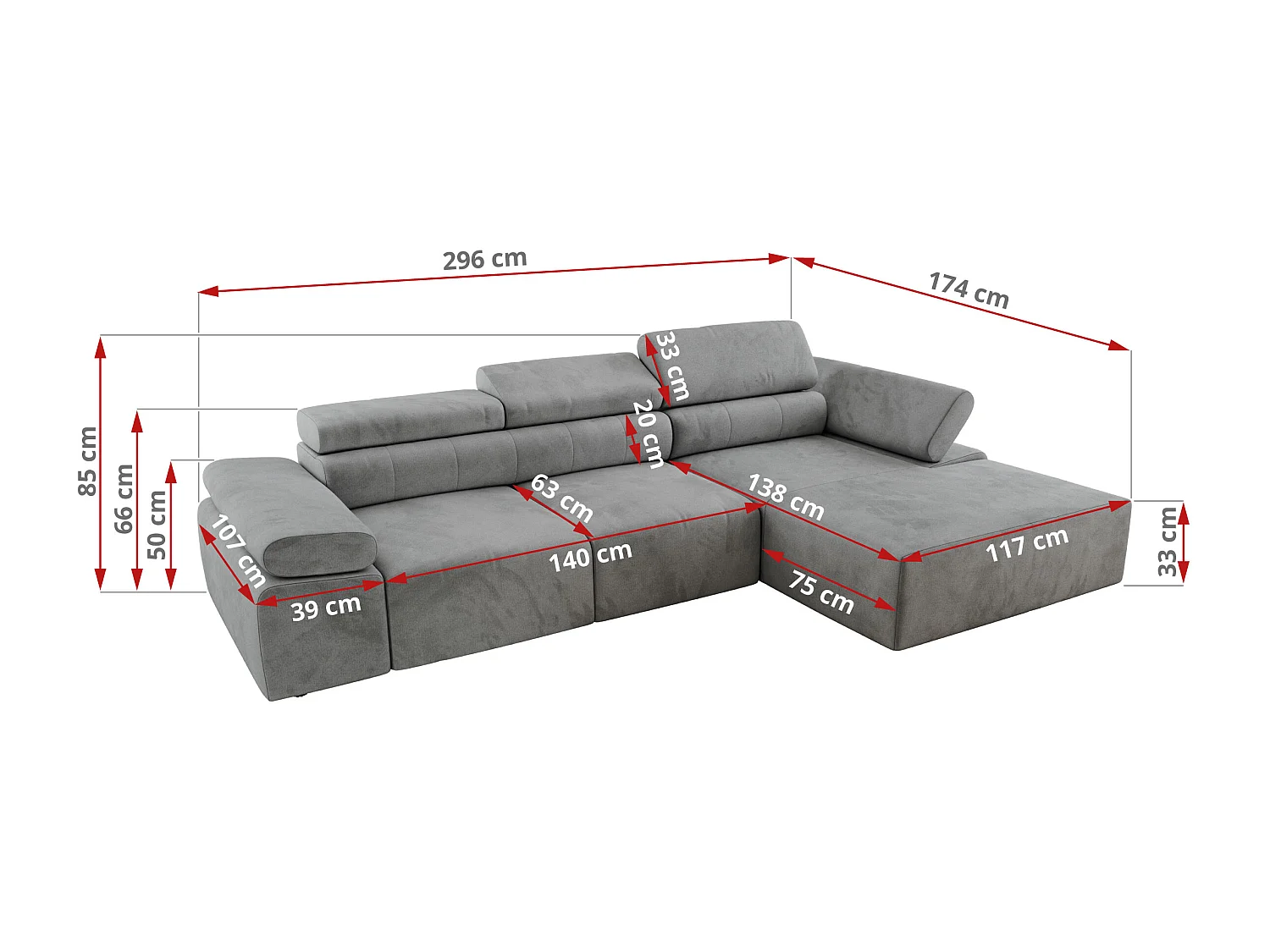 Ecksofa RILASSO - L-förmige Ecke mit Relax-funktion, elektrisch verstellbarer Sitz, Armlehnen - Hellgrau Velvet - Ecke Rechts