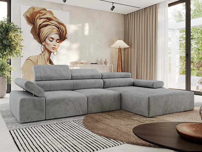 Ecksofa RILASSO - L-förmige Ecke mit Relax-funktion, elektrisch verstellbarer Sitz, Armlehnen - Hellgrau Velvet - Ecke Rechts