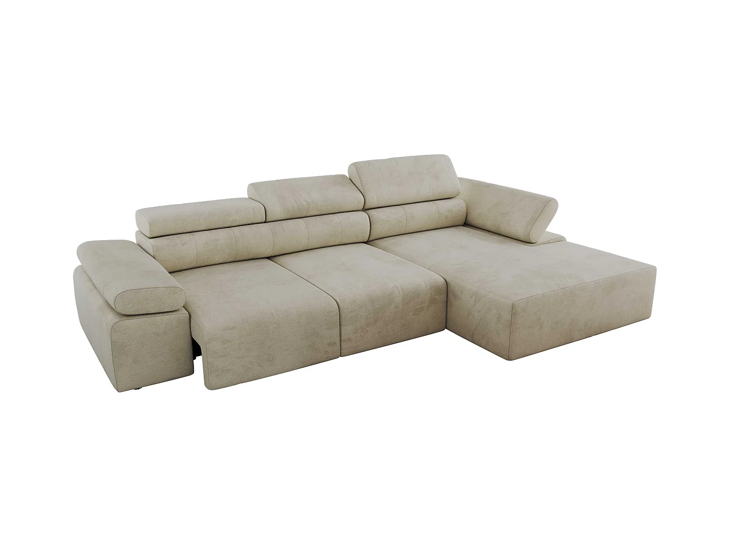 Ecksofa RILASSO - L-förmige Ecke mit Relax-funktion, elektrisch verstellbarer Sitz, Armlehnen - Beige Velvet - Ecke Rechts