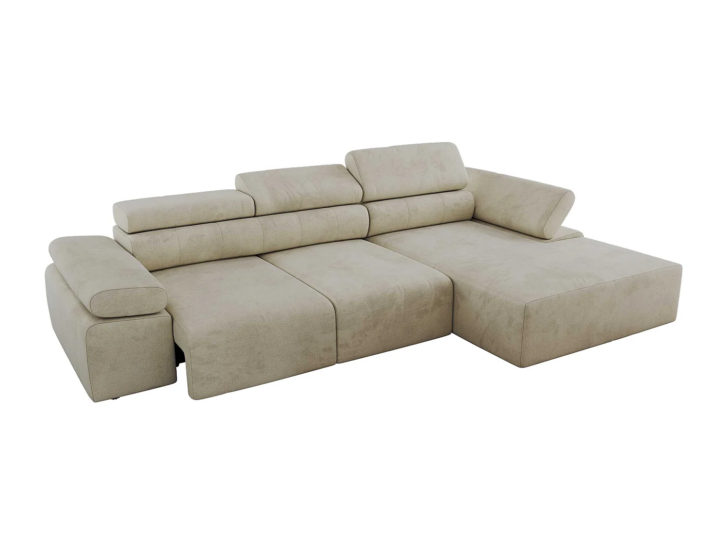 Ecksofa RILASSO - L-förmige Ecke mit Relax-funktion, elektrisch verstellbarer Sitz, Armlehnen - Beige Velvet - Ecke Rechts