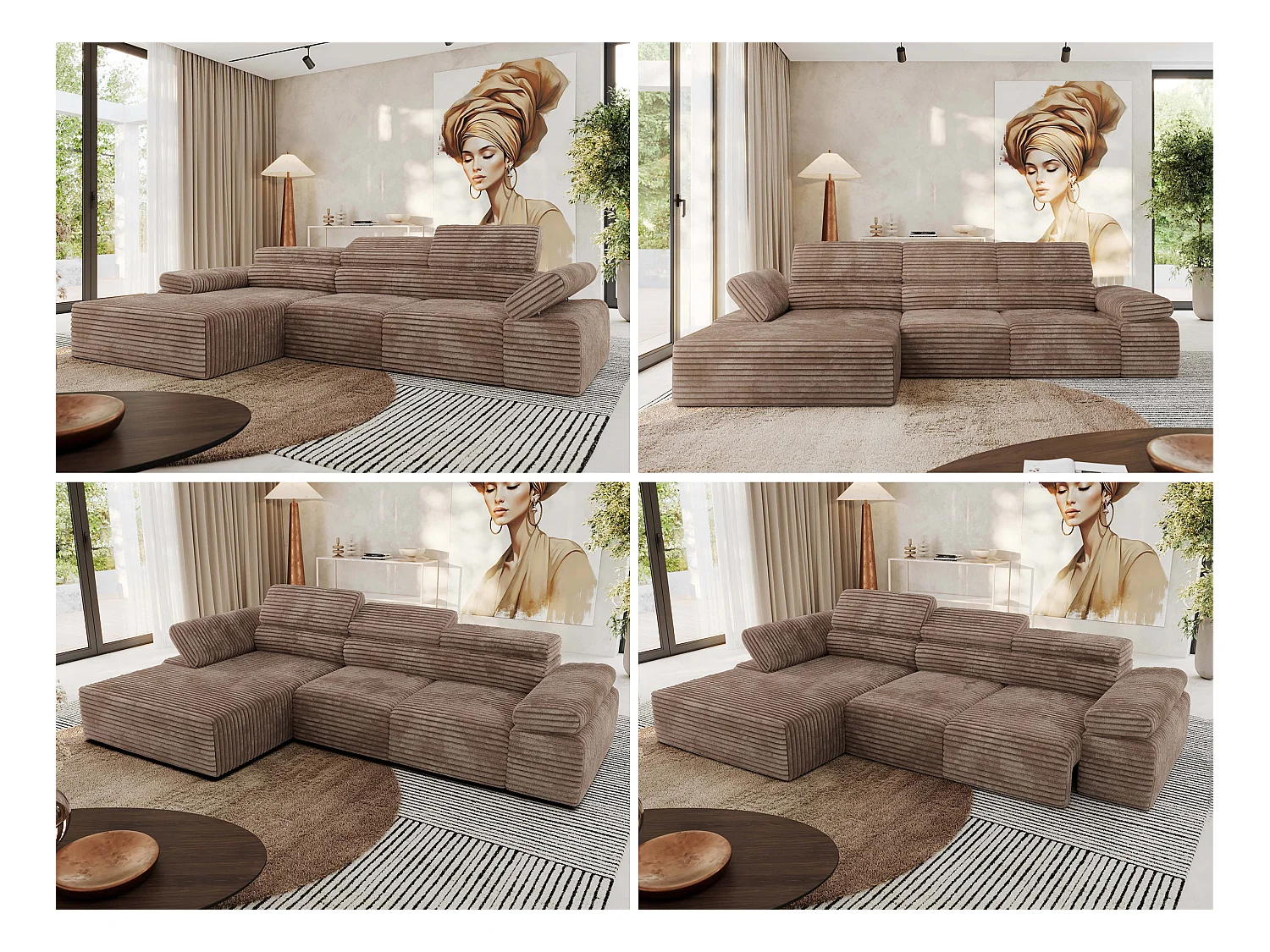 Ecksofa RILASSO - L-förmige Ecke mit Relax-funktion, elektrisch verstellbarer Sitz, Armlehnen - Braun Cord - Ecke Links