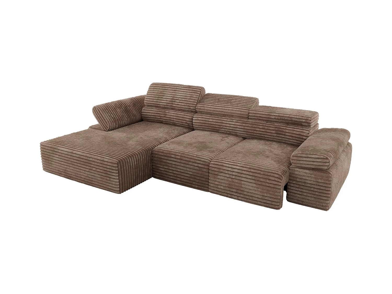 Ecksofa RILASSO - L-förmige Ecke mit Relax-funktion, elektrisch verstellbarer Sitz, Armlehnen - Braun Cord - Ecke Links
