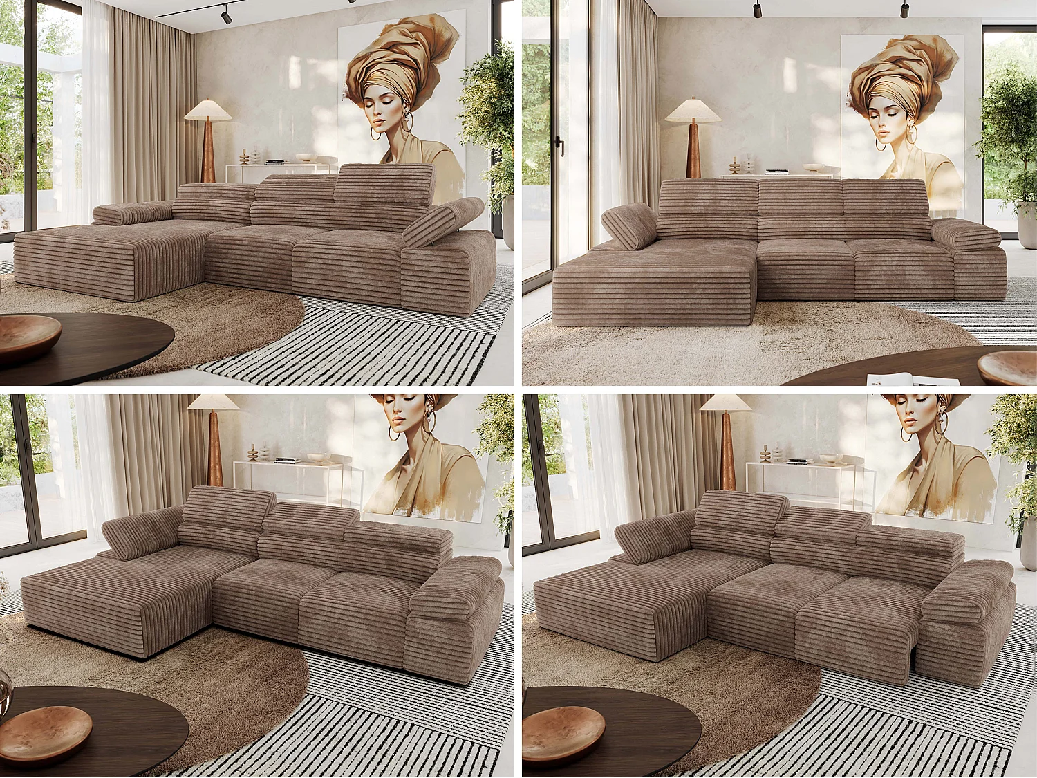 Ecksofa RILASSO - L-förmige Ecke mit Relax-funktion, elektrisch verstellbarer Sitz, Armlehnen - Braun Cord - Ecke Links