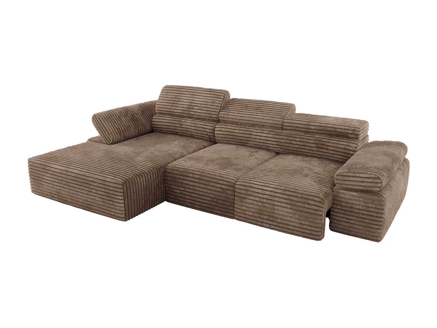 Ecksofa RILASSO - L-förmige Ecke mit Relax-funktion, elektrisch verstellbarer Sitz, Armlehnen - Braun Cord - Ecke Links