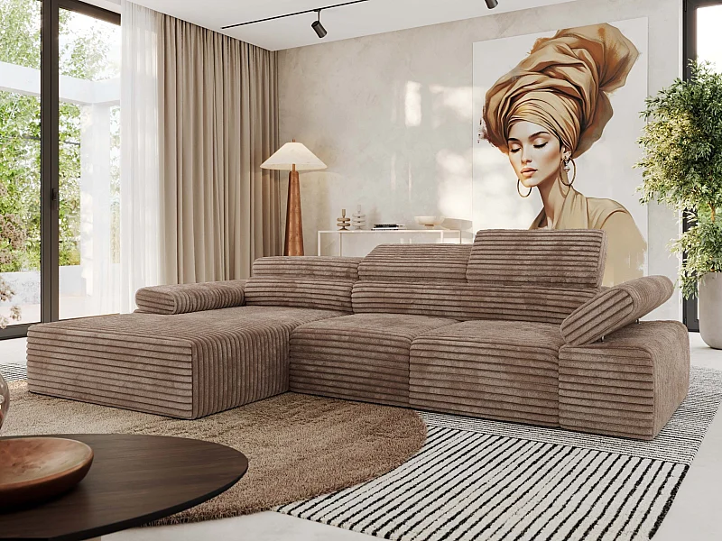 Ecksofa RILASSO - L-förmige Ecke mit Relax-funktion, elektrisch verstellbarer Sitz, Armlehnen - Braun Cord - Ecke Links