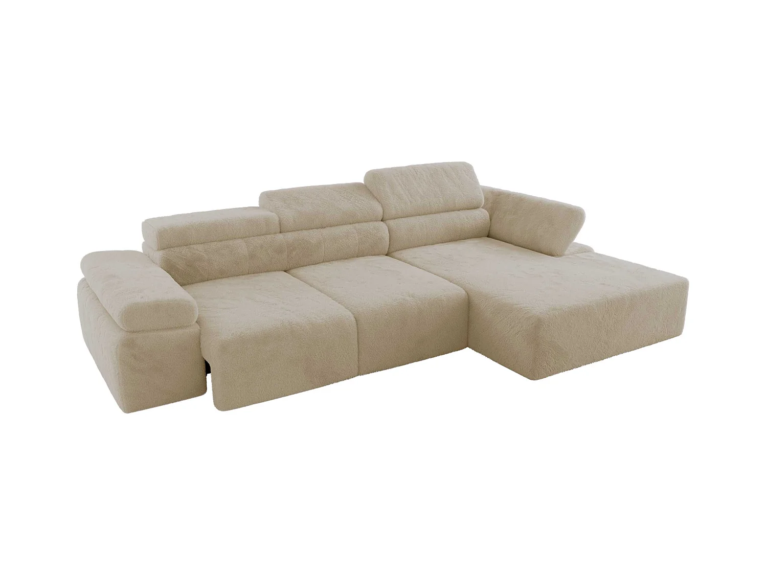 Ecksofa RILASSO - L-förmige Ecke mit Relax-funktion, elektrisch verstellbarer Sitz, Armlehnen - Creme Plüsch - Ecke Rechts