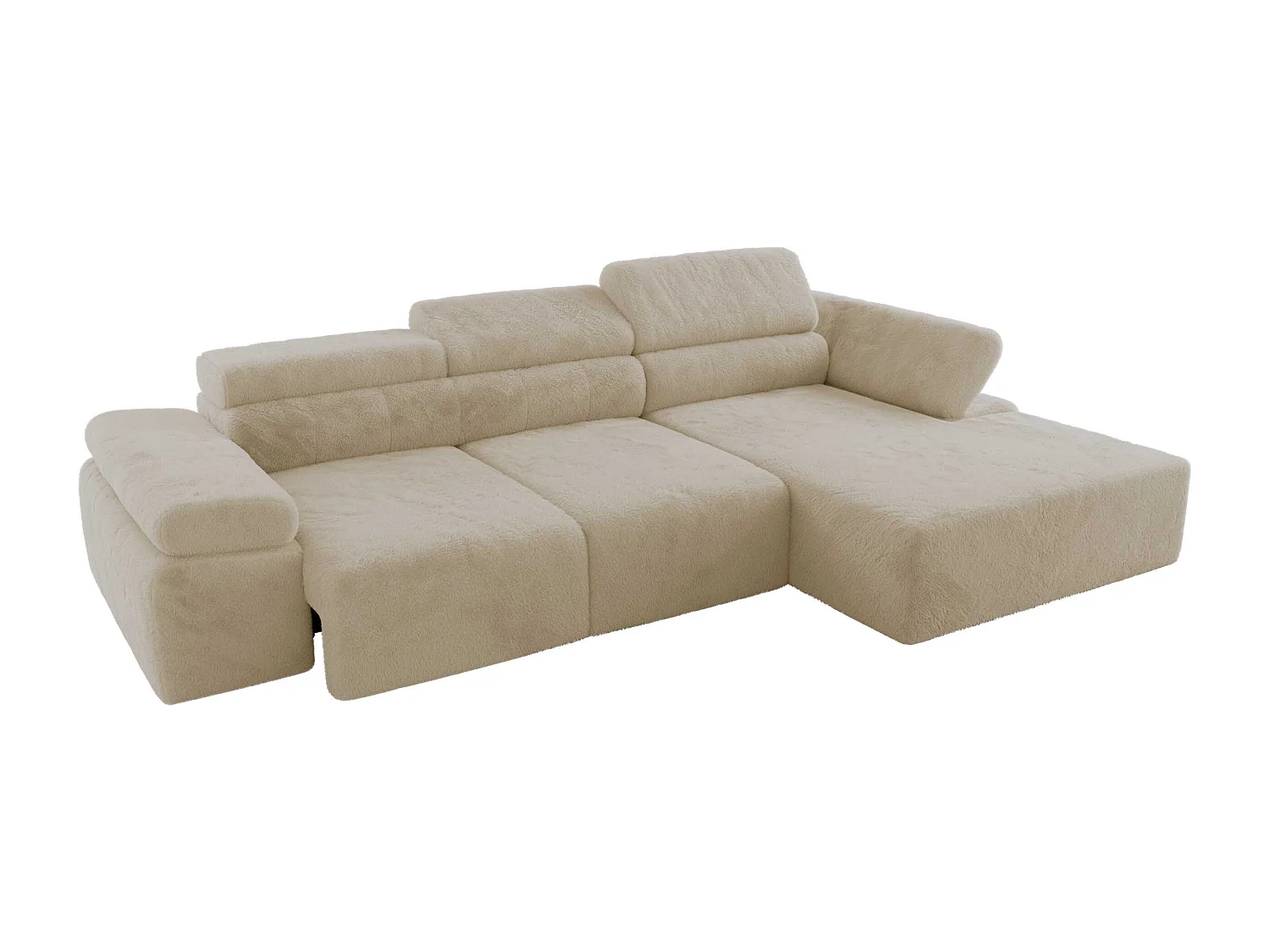 Ecksofa RILASSO - L-förmige Ecke mit Relax-funktion, elektrisch verstellbarer Sitz, Armlehnen - Creme Plüsch - Ecke Rechts