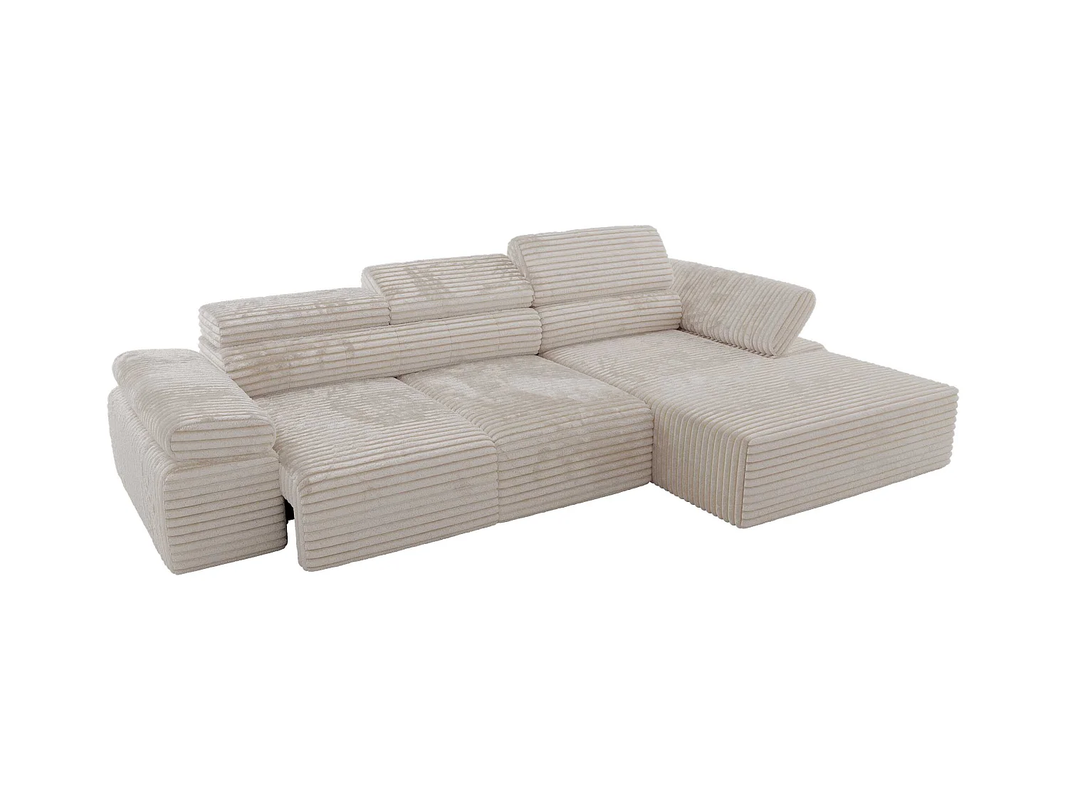 Ecksofa RILASSO - L-förmige Ecke mit Relax-funktion, elektrisch verstellbarer Sitz, Armlehnen - Beige Cord - Ecke Rechts