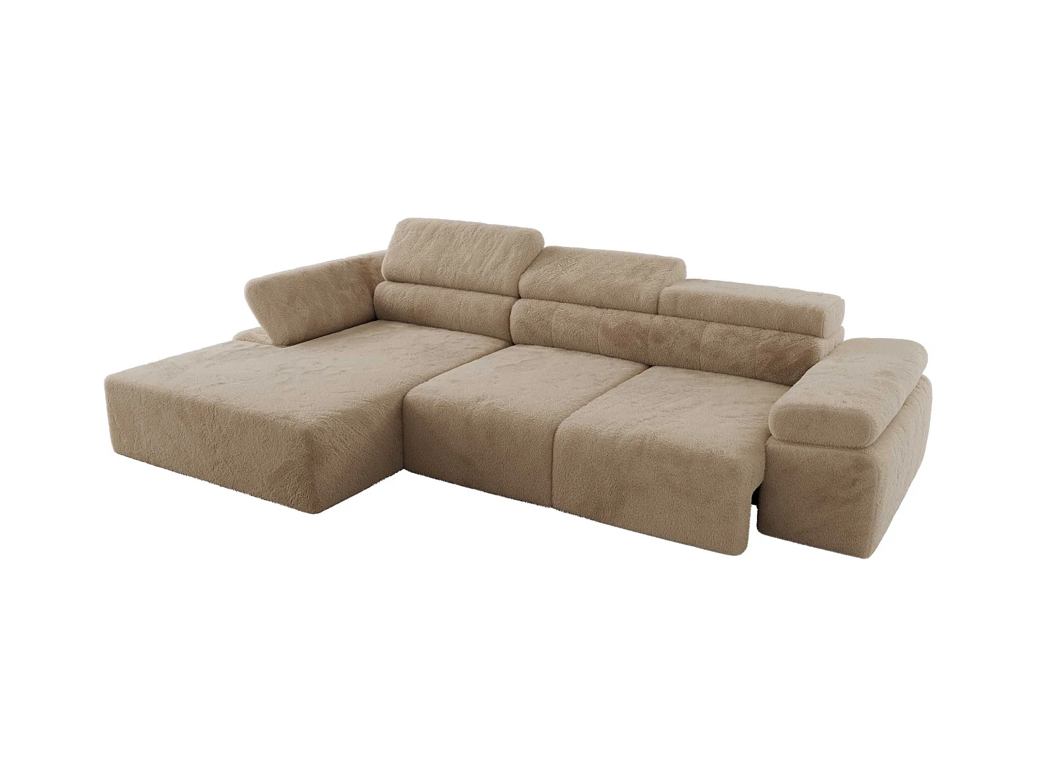 Ecksofa RILASSO - L-förmige Ecke mit Relax-funktion, elektrisch verstellbarer Sitz, Armlehnen - Beige Plüsch - Ecke Links