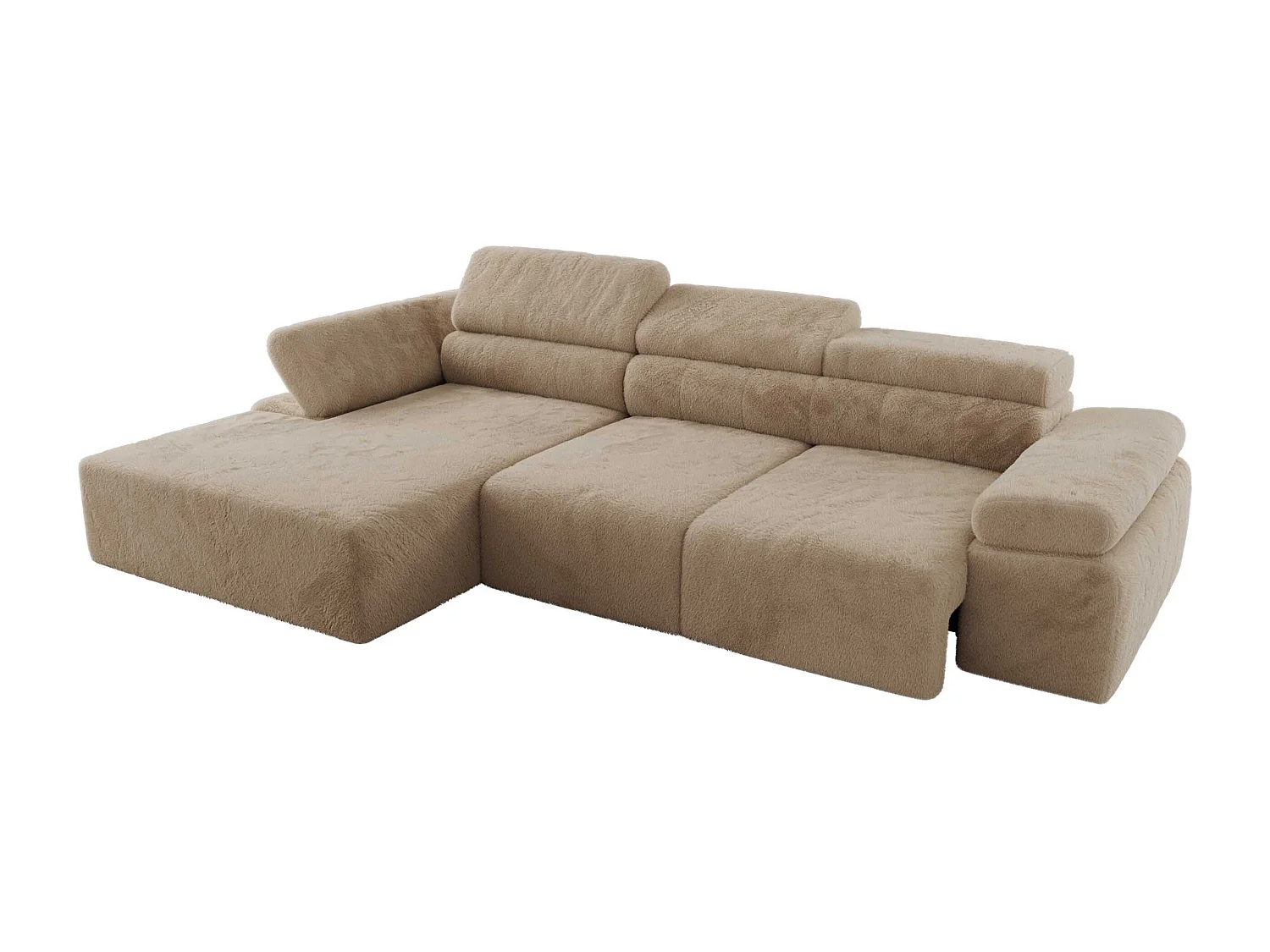 Ecksofa RILASSO - L-förmige Ecke mit Relax-funktion, elektrisch verstellbarer Sitz, Armlehnen - Beige Plüsch - Ecke Links